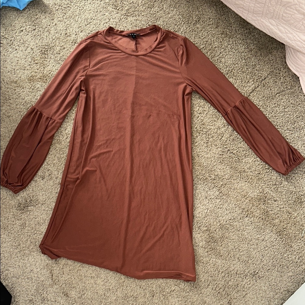 As U Wish Red Bishop Sleeve Mock Neck Dress